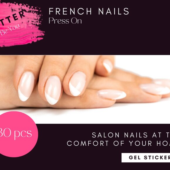 French Tip Almond Press On Nails 2 Pack - Picture 2 of 4